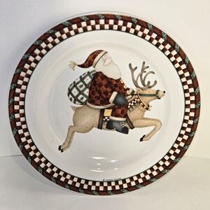 Sakura Debbie Mumm Santas Spirit Stoneware Salad Plate Christmas Reindeer NEW